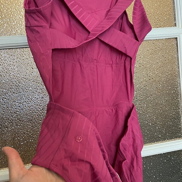 Lululemon Ribbed High-Neck Cross-Back One-Piece Swimsuit - Pink Lychee - Picture 5 of 7